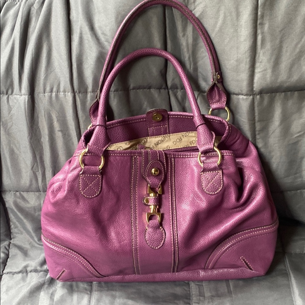 London Fog Purple Shoulder Bag with Elegant Buckle Detail